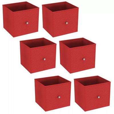 B&Q -  Urbnliving 27Cm Height Red 6 Pcs Foldable Woven Fabric Storage Cube Box Drawer Insert Organiser Basket With Handle
