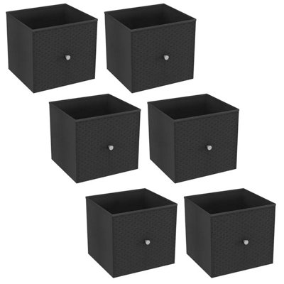 B&Q -  Urbnliving 27Cm Height Black 6 Pcs Foldable Woven Fabric Storage Cube Box Drawer Insert Organiser Basket With Handle