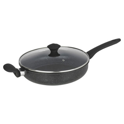 Urbn-Chef Urbnchef 28Cm Diameter Pressed Carbon Induction Black Deep Frying Pan & Lid Pot With Soft Touch Handle from B&Q
