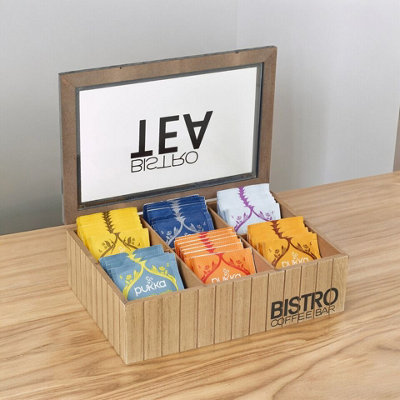 Urbn-Living Urbnliving 24Cm Width Wooden Tea Storage Box 6 Section Compartments Organizer Display With Clear Lid