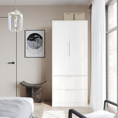 Urbn-Living Urbnliving 179Cm Height 2 Door 2 Drawer Minimalist Bedroom White Wardrobe Storage & Hanging Rail from B&Q