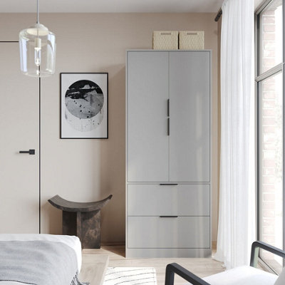 Urbn-Living Urbnliving 179Cm Height 2 Door 2 Drawer Minimalist Bedroom Grey Wardrobe Storage & Hanging Rail from B&Q