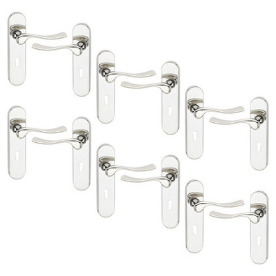 Urbn-Living Urbnliving 174mm Length 12 Pcs Berkshire Metal & Polished Nickel Lever Latch Door Keyhole Handle Set