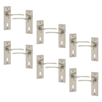 Urbn-Living Urbnliving 159mm Length 12 Pcs Como Metal & Satin Nickel Latch Door Keyhole Handles Set from B&Q