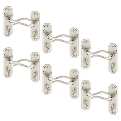 Urbn-Living Urbnliving 157Cm Length 12 Pcs Constance Metal & Satin Nickel Bathroom Lever Latch Door Handles Set