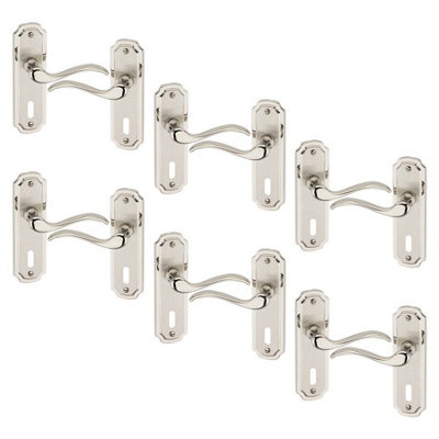 Urbn-Living Urbnliving 157Cm Length 12 Pcs Constance Metal & Satin Nickel Keyhole Lever Latch Door Handles Set