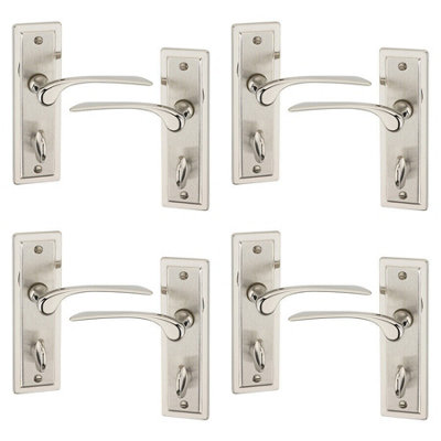 B&Q -  Urbnliving 159mm Length 8 Pcs Como Dual Metal & Satin Nickel Bathroom Lever Latch Door Handle Set