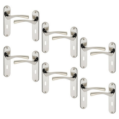 Urbn-Living Urbnliving 184mm Length 12 Pcs Lyon Metal & Polished Nickel Lever Latch Door Keyhole Handles Set