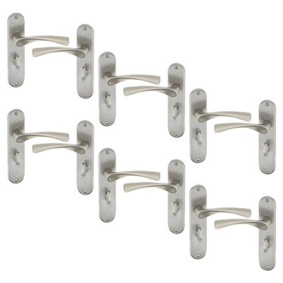 Urbn-Living Urbnliving 184mm Length 12 Pcs Lyon Metal & Satin Nickel Lever Latch Door Bathroom Handles Set
