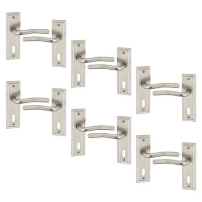 Urbn-Living Urbnliving 158mm Length 12 Pcs Nevada Metal & Satin Nickel Lever Latch Door Keyhole Handles Set