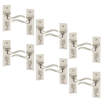 Urbn-Living Urbnliving 158mm Length 12 Pcs Porto Metal & Satin Nickel Lever Latch Bathroom Door Handle Set