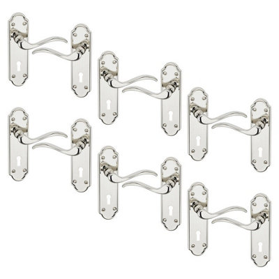 Urbn-Living Urbnliving 170mm Length 12 Pcs Lisbon Metal & Polished Nickel Latch Door Keyhole Handles Set