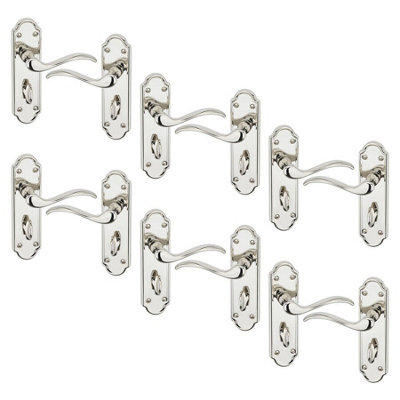Urbn-Living Urbnliving 170mm Length 12 Pcs Lisbon Metal & Polished Nickel Lever Latch Door Bathroom Handles Set