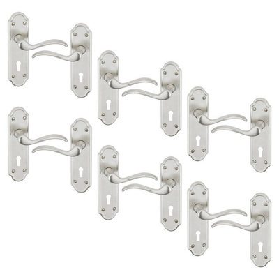 Urbn-Living Urbnliving 170mm Length 12 Pcs Lisbon Metal & Satin Nickel Lever Latch Door Keyhole Handles Set