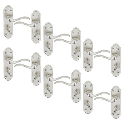 B&Q -  Urbnliving 170mm Length 12 Pcs Lisbon Metal & Satin Nickel Lever Latch Door Bathroom Handles Set