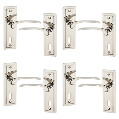 Urbn-Living Urbnliving 159mm Length 8 Pcs Como Metal & Polished Nickel Lever Latch Door Keyhole Handles Set from B&Q