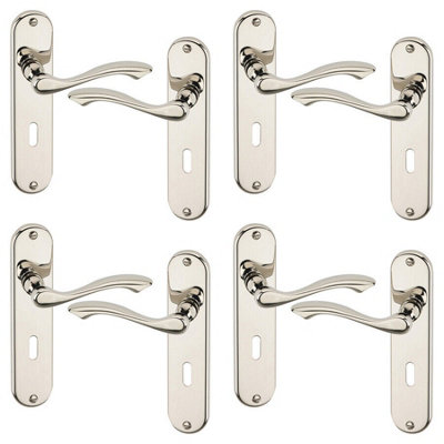 Urbn-Living Urbnliving 184mm Length 8 Pcs Kensington Metal & Polished Nickel Lever Latch Door Keyhole Handle Set