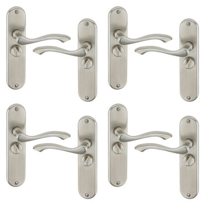 Urbn-Living Urbnliving 184mm Length 8 Pcs Kensington Metal & Satin Nickel Bathroom Lever Latch Door Handle Set