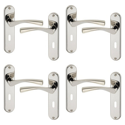 Urbn-Living Urbnliving 184mm Length 8 Pcs Lyon Metal & Polished Nickel Lever Latch Door Keyhole Handles Set