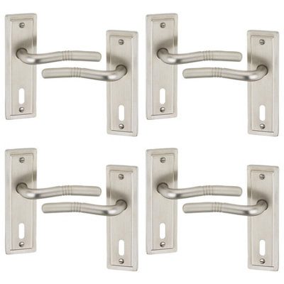 Urbn-Living Urbnliving 158mm Length 8 Pcs Nevada Metal & Satin Nickel Lever Latch Door Keyhole Handles Set