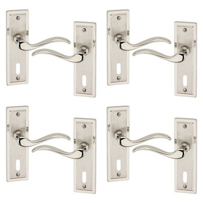 Urbn-Living Urbnliving 158mm Length 8 Pcs Porto Metal & Satin Nickel Lever Latch Door Keyhole Handle Set
