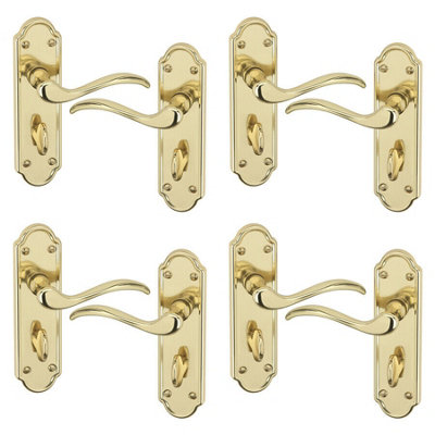 B&Q -  Urbnliving 170mm Length 8 Pcs Lisbon Metal & Polished Brass Latch Door Bathroom Handles Set