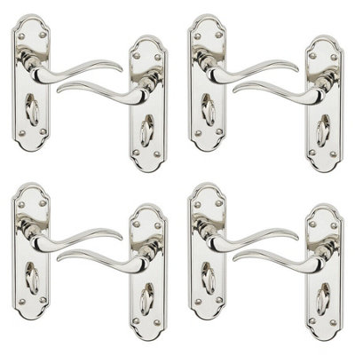 Urbn-Living Urbnliving 170mm Length 8 Pcs Lisbon Metal & Polished Nickel Lever Latch Door Bathroom Handles Set