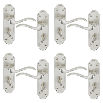 B&Q -  Urbnliving 170mm Length 8 Pcs Lisbon Metal & Satin Nickel Lever Latch Door Bathroom Handles Set