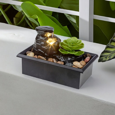 B&Q -  Urbnliving 18Cm Width Water Fountain Artificial Plant Centerpiece Ornament With Led Lights Indoor Décor