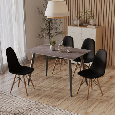 Urbn-Living Urbnliving 120Cm Width 5 Pcs Ceramic Armani Grey Rectangle Table With Black Chairs Set from B&Q