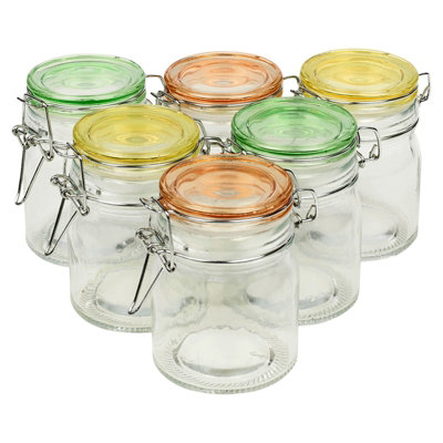 Urbn-Living Urbnliving 145Ml 6Pcs Glass Storage Jars Coloured Clip Lids Airtight Kitchen Organisation from B&Q