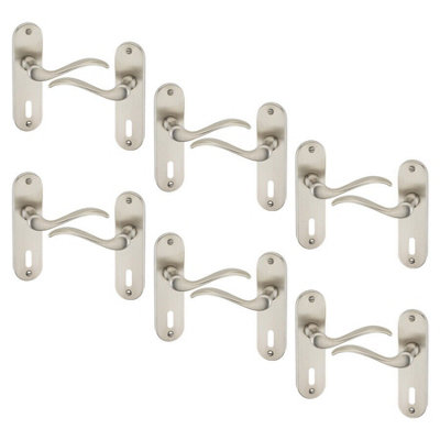 Urbn-Living Urbnliving 150mm Length 12 Pcs Geneva Metal & Satin Nickel Keyhole Lever Latch Door Handles Set