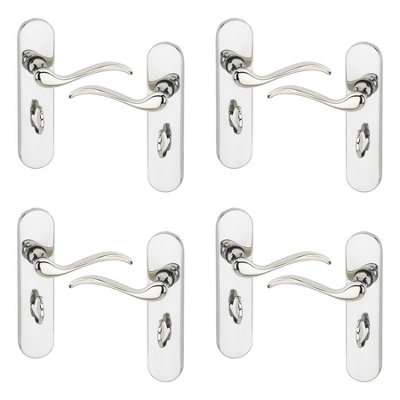 Urbn-Living 150Mm Length 8 Pcs Geneva Scroll Metal & Polished Nickel Lever Latch Door Bathroom Handle Set