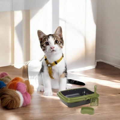 Urbn-Living Urbnliving 46Cm Width Cat Kitten Green Litter Tray Open Toilet Loo Potty Pan Scoop Shovel Food Water Bowl Set Of 3 from B&Q