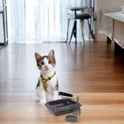 Urbn-Living Urbnliving 46Cm Width Cat Kitten Grey Litter Tray Open Toilet Loo Potty Pan Scoop Shovel Food Water Bowl Set Of 3 from B&Q