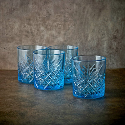 Urbn-Living Urbnliving 345Ml 4 Pcs Whiskey Scotch Vodka Tumbler Blue Glassware Sets from B&Q