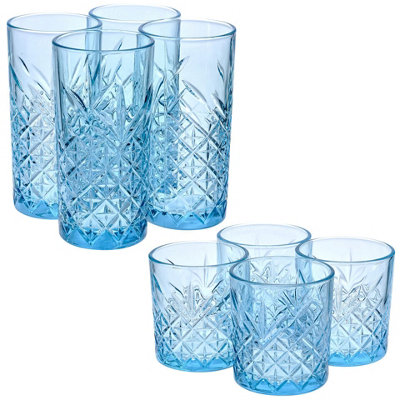 Urbn-Living Urbnliving 8 Pcs Combopack Of 450Ml & 345Ml Whiskey Scotch Vodka Tumbler Blue Glassware Set from B&Q