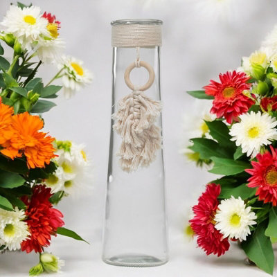 Urbn-Living Urbnliving 32Cm Height Clear Glass Vase With Macrame Tassel Flowers Decor Centrepiece Gift from B&Q