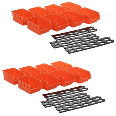 B&Q -  Urbnliving 16Cm Depth 16 Pcs Orange Stackable Tool Storage Bins Workshop Garage Modular Organizer