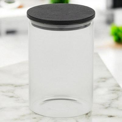 Urbn-Chef Urbnchef 575Ml Clear Glass Cylinder Coffee Tea Storage Jars With Airtight Black Lid from B&Q