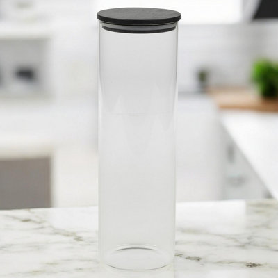 B&Q -  Urbnchef 1320Ml Clear Glass Cylinder Coffee Tea Storage Jars With Airtight Black Lid - Image 3