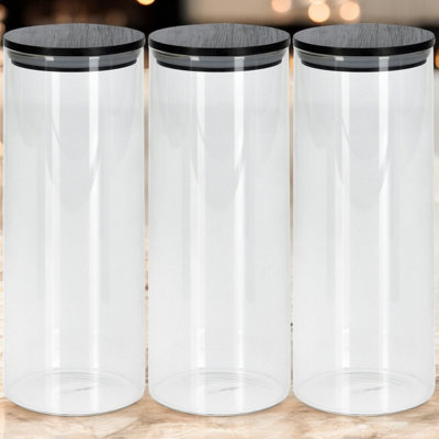 Urbn-Chef Urbnchef 1050Ml 3 Pcs Clear Glass Cylinder Coffee Tea Storage Jars With Airtight Black Lid from B&Q