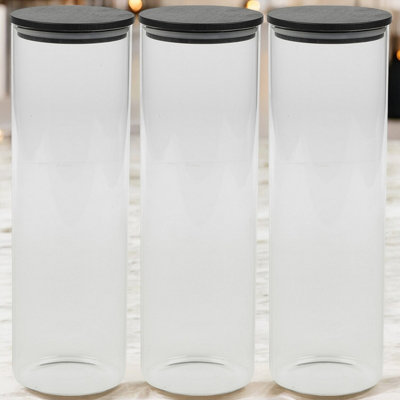 URBN-CHEF Clear Glass Storage Jars with Black Airtight Lids - Perfect for Coffee, Tea, Sugar and Spices - Available in 4 Sizes, Single, 3Pcs or 4Pcs Set - Image 3