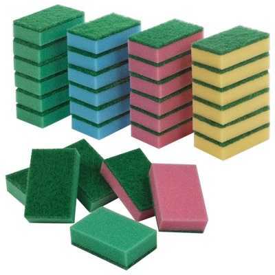 B&Q -  Urbnliving 9Cm Length 30 Pcs Sponge Scouring Pads Washing Up Kitchen Pan Dishes Household Cleaning