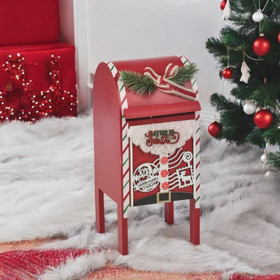 Urbn-Living Urbnliving 30Cm Height Christmas Xmas Wooden Letter Mail Box Santa Arched Decorative Red Table Ornament from B&Q