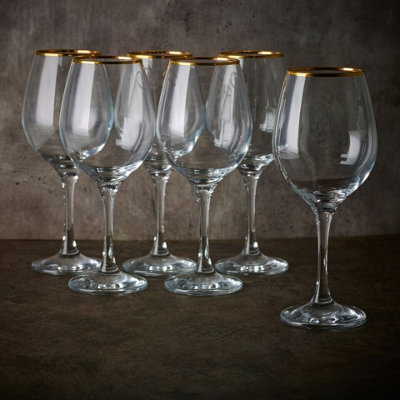 Queensway Home and Dining Queensway Home & Dining 365Ml 6 Pcs Amber Gold Rimmed Clear Wine Glass Drinking Glasses Gift Sets