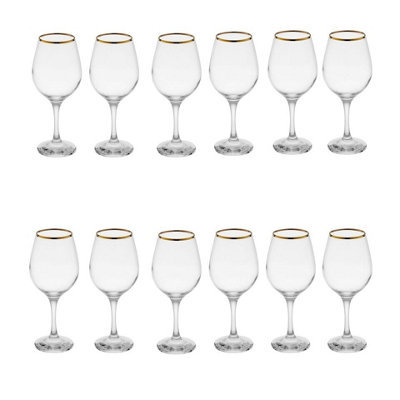 Queensway Home and Dining Queensway Home & Dining 295Ml 12 Pcs Amber Gold Rimmed Clear Wine Glass Drinking Glasses Gift Sets from B&Q