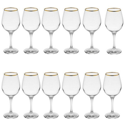 Queensway Home and Dining Queensway Home & Dining 460Ml 12 Pcs Amber Gold Rimmed Clear Wine Glass Drinking Glasses Gift Sets
