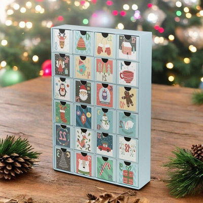Urbn-Living Urbnliving 38Cm Height 3D Christmas Light Blue Advent Calendar Pull Out Cardboard Countdown Date Numbered Boxes from B&Q