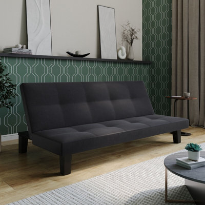 Urbn-Living 3 Seater -Fabric Folding Sofa Bed Upholstered Couch Futon Settee Love Seat Wooden Legs Black